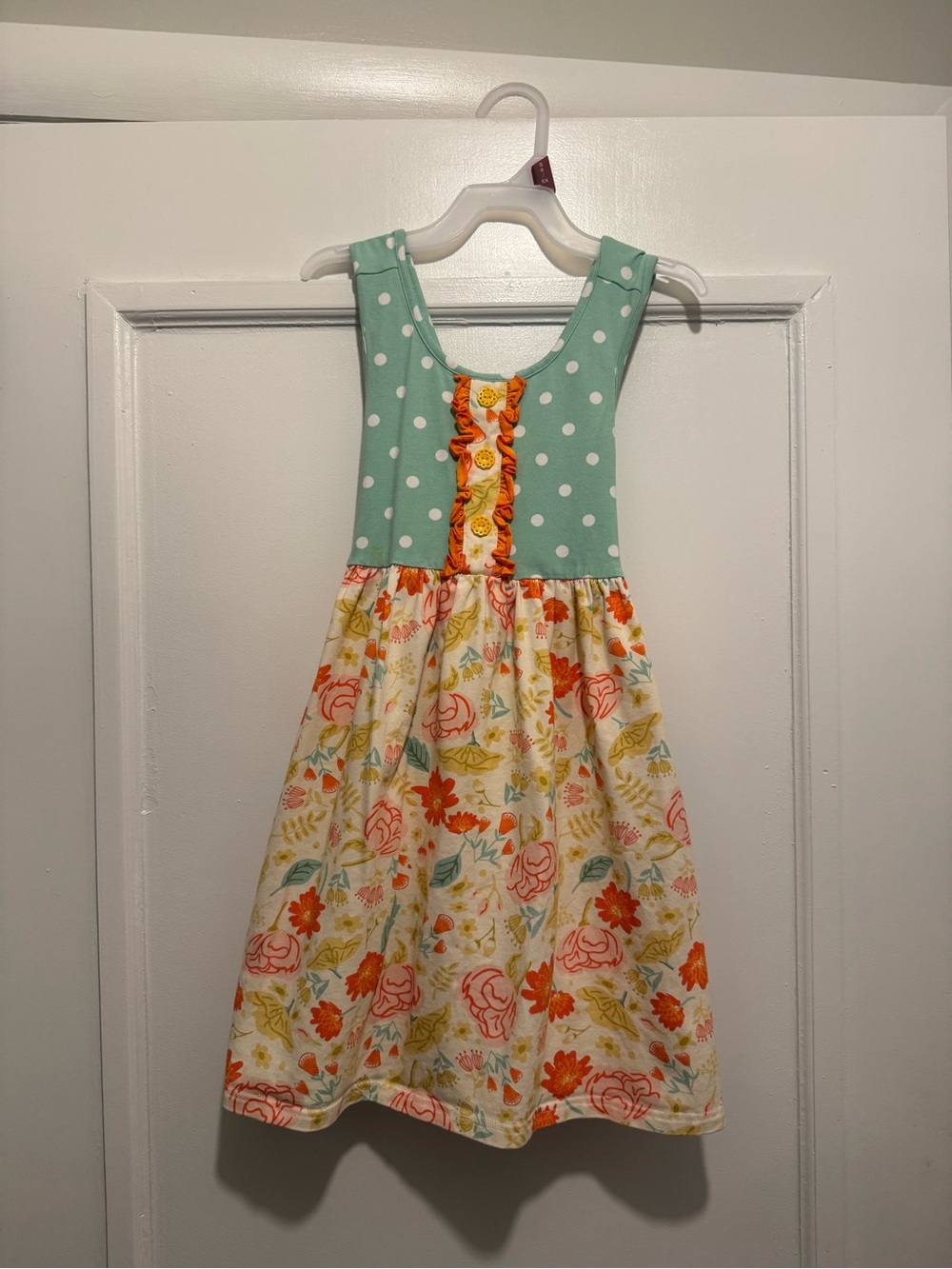 Girls' Mint Polka Dot & Floral Casual Dress
